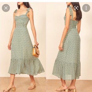 REFORMATION Nikita Midi Floral Green Dress